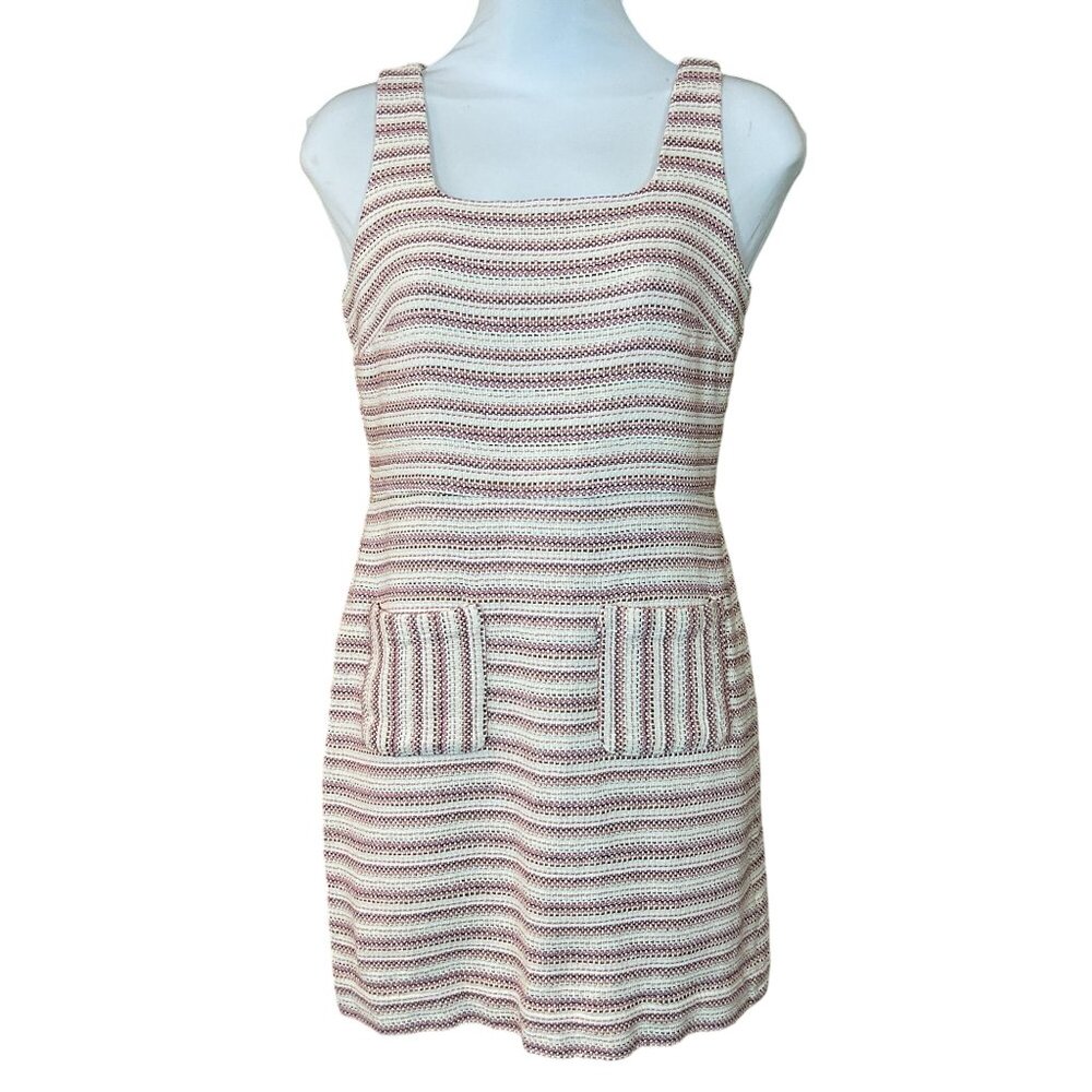 LOFT Petites Sleeveless Textured Tweed Dress Pink Cream Metallic Gold Thread 4P